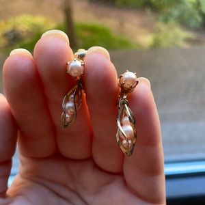 Clip on pearl and gold earrings